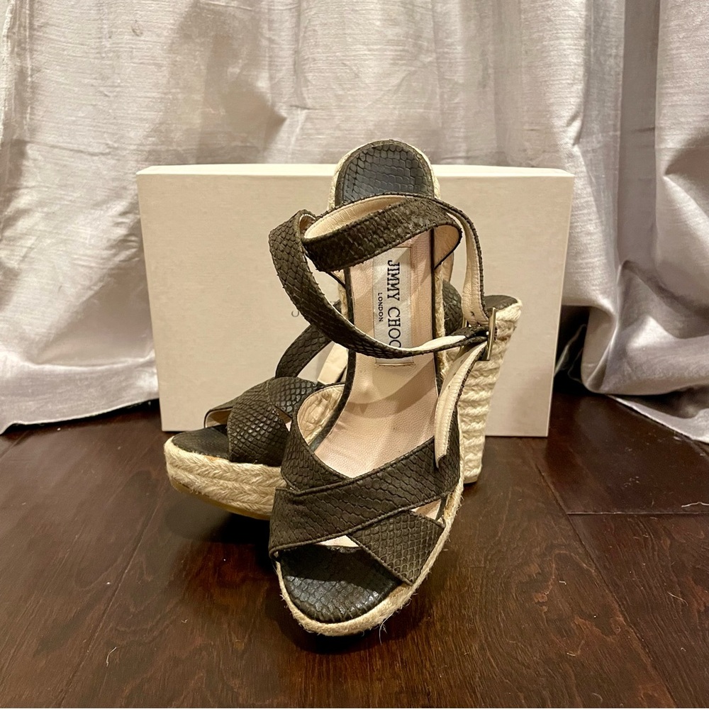 Jimmy Choo Suede Animal Print Espadrille Wedges